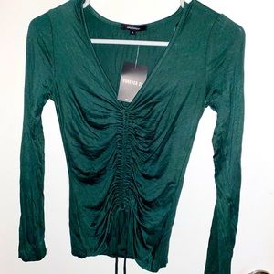 Green Long Sleeve Tie Front Top